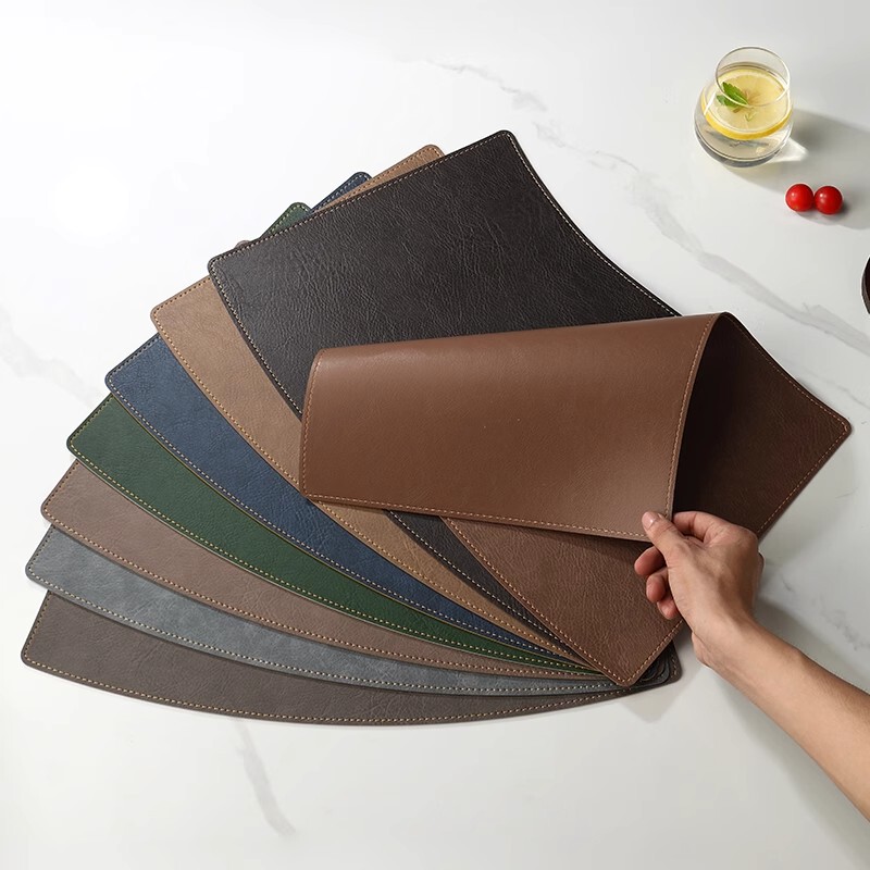 Japanese Seiko Round Table Fan-Shaped Leather Placemat, High-End, Waterproof, Oil-Proof, No-Wash Table Mat, Restaurant Tableware Mat