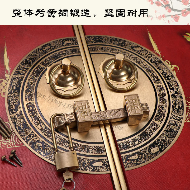 Невидимая рука 彷古老式大门花园古建农村院门拉环明装门栓锁纯铜狮子头铜门把手