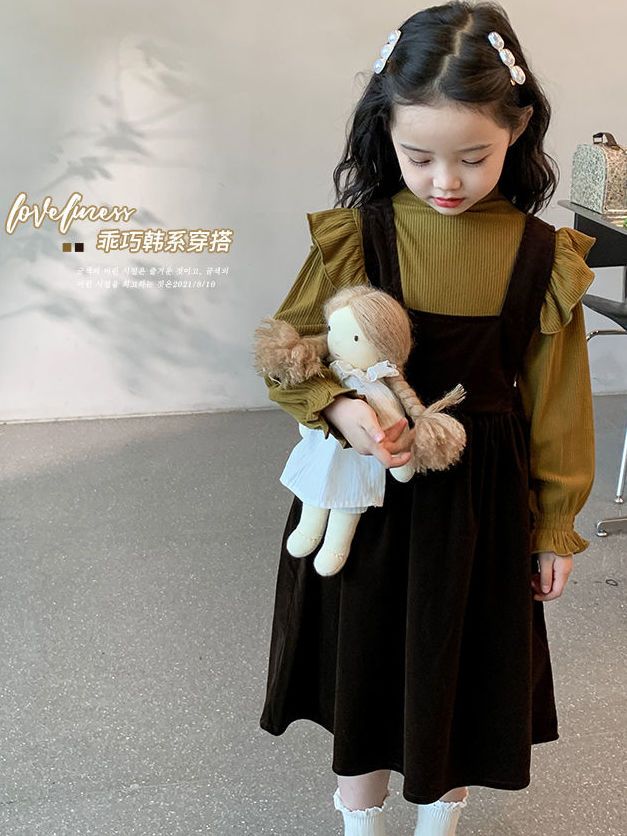 Girl Spring Autumn Han Edition Foreign Air Braces Skirt Casual Comfort Sweaters Women's Babies Mid-Length Dress Two Sets-Taobao