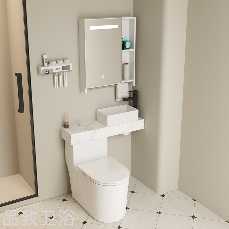 Small Apartment Toilet with Integrated Washbasin, Countertop Washbasin, Toilet Two-In-One Slate Countertop Combination Small Apartment Toilet with Integrated Washbasin, Countertop Washbasin, Toilet Two-In-One Slate Countertop Combination