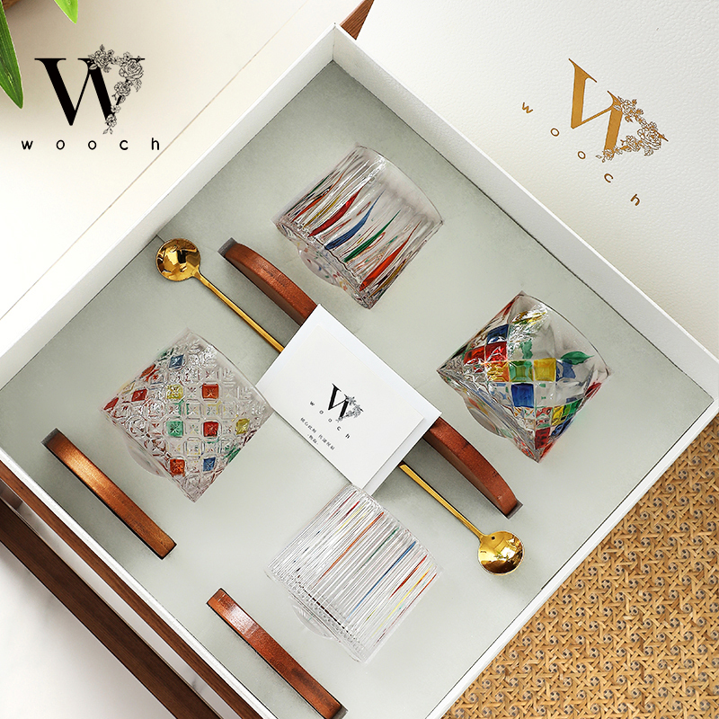Wooch Painted Glass Cup Gift Box, Exquisite and High-End, Suitable for Newlyweds, Mid-Autumn Festival, New Home, as a Gift for Best Friends or Wedding Gifts