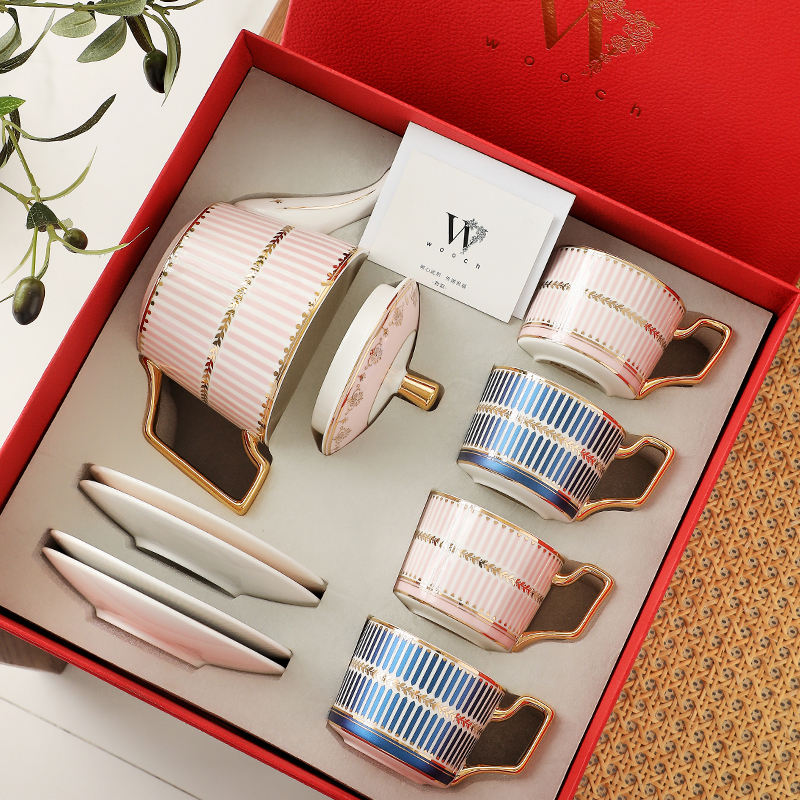 Wooch Victoria 1 Pot 4 Cups and Saucers Gift Box Coffee Cup Set for Dragon Boat Festival, Newlyweds, High-End Exquisite Gift Set