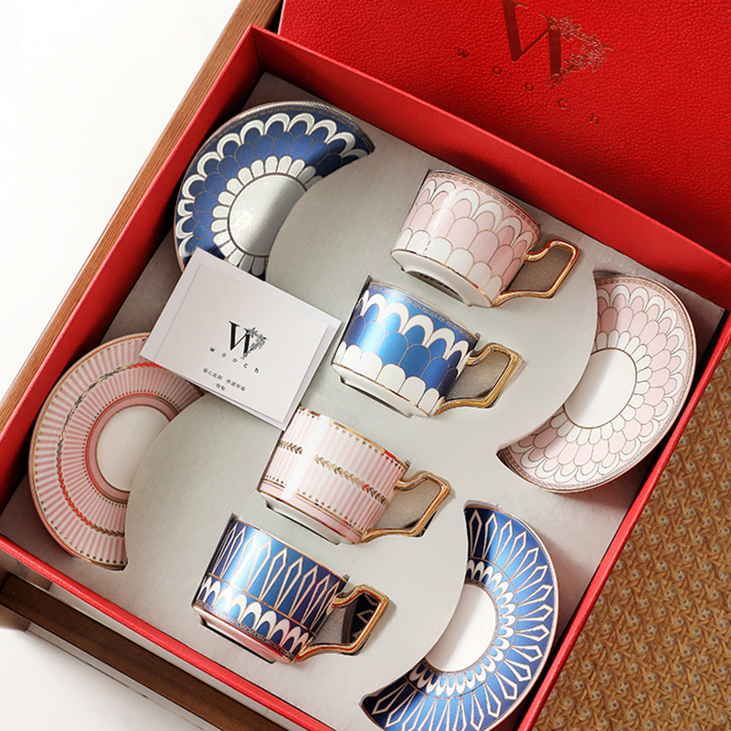 Wooch Victoria Series Four-Cup and Saucer Gift Box, High-Quality and Exquisite Coffee, Wedding Gift for Mid-Autumn Festival