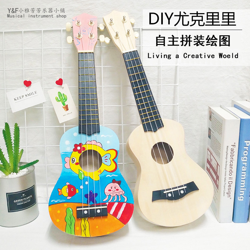 Assemble ukulele diy kindergarten activities handmade homemade material package painted hand-painted graffiti wood