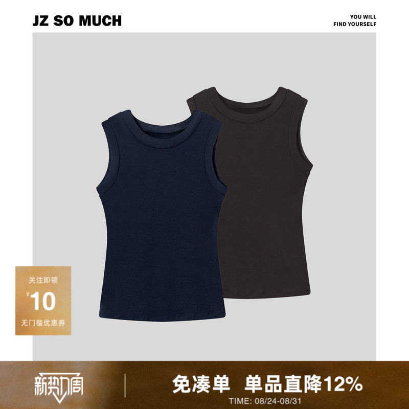 Jinzzi/ Jz so Much【Smart Vest】100% Twisted Cotton Round Neck Sleeveless Tank Top