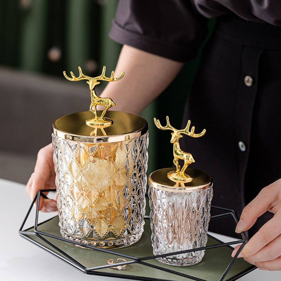 Eurostyle home containing box personality creative cotton stick cylinder Nordic light lavish toothpick jar home living room glass decorations