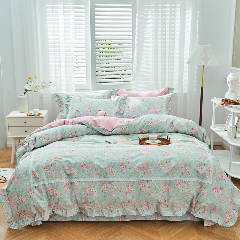 New ins Korean edition 100 dream princess style cotton small fresh Korean small floral single four-piece set