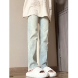 Штаны, светлые джинсы, по фигуре, подходит для подростков, свободный прямой крой