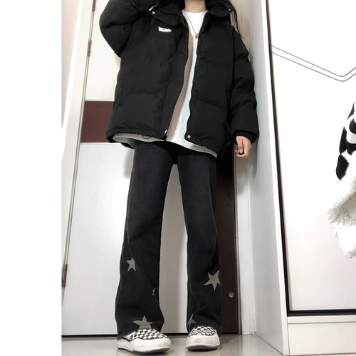 Черные джинсы, штаны, размер, по фигуре, подходит для подростков, свободный прямой крой