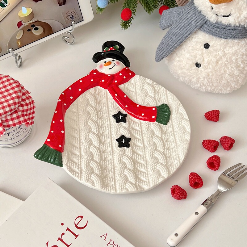 Christmas Snowman Plate Ceramic Plate Atmospheric Dessert Plate Christmas Gift Creative Cute Plate Christmas Snowman Plate Ceramic Plate Atmospheric Dessert Plate Christmas Gift Creative Cute Plate