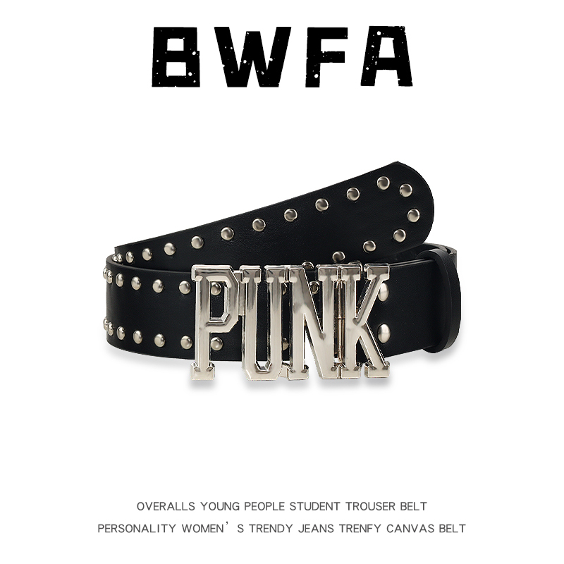 Bwfa Punk Letter Belt for Men, Hip-Hop Design, Niche Style, Hot Girl 2024 New Jeans Rock Belt for Women