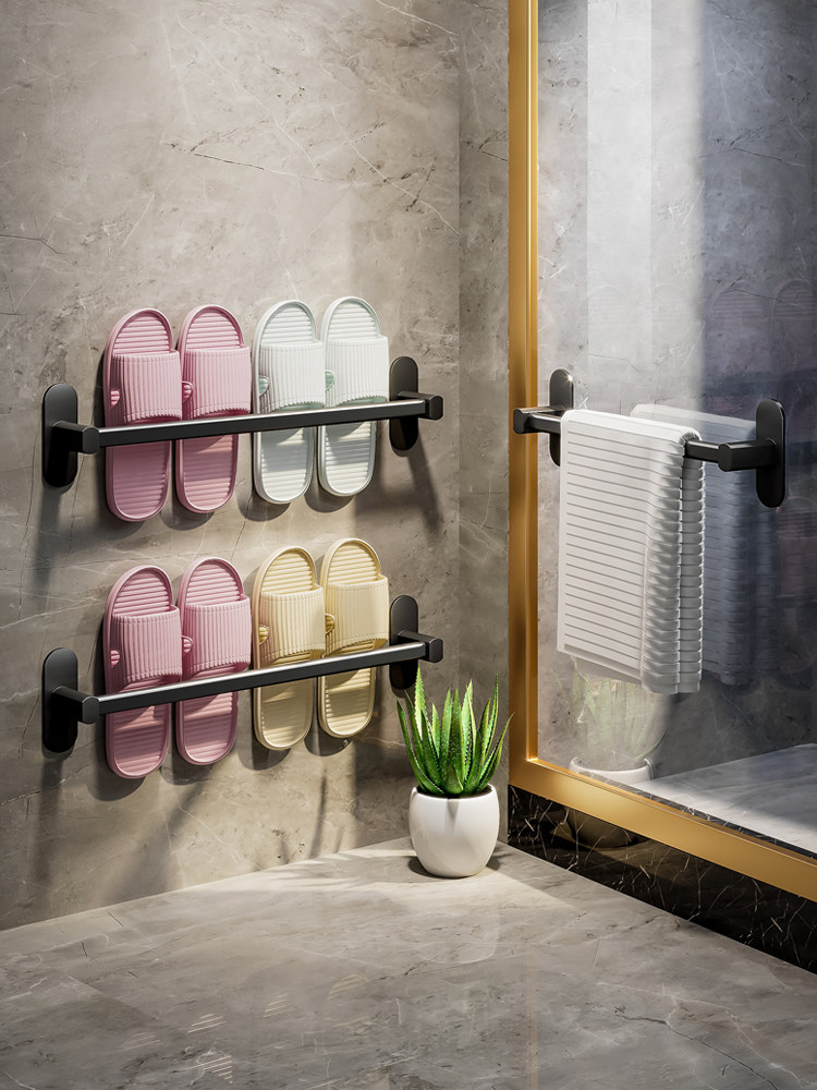 [USD 10.03] bathroom slippers rack wall mounted hole free toilet toilet ...