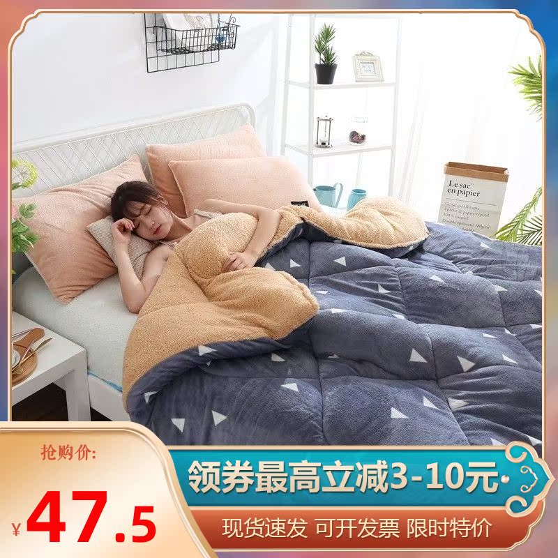 (ultra-thick 10 catty) thickened lamb suede quilt winter single warm quilted by core student Dormitory Double Bedding 3 catty