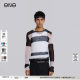 Striped contrasting round collar knit top