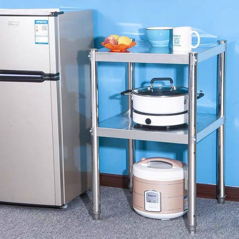 Stainless Steel New Square Shelving Two Floors Kitchen Microwave Oven Rack Multilayer Bowl Rack Oven Rack Containing shelf