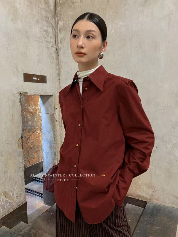 Neihe 2026 Autumn New Loose Slimming Shirt Simple Casual Long Sleeve Top 230890Wx Neihe 2026 Autumn New Loose Slimming Shirt Simple Casual Long Sleeve Top 230890Wx