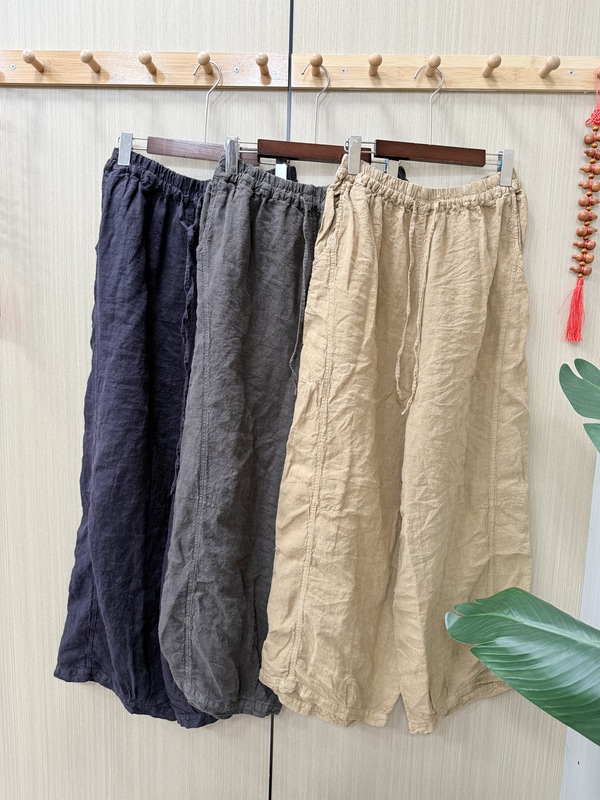 2123 Dry-Cleaned Linen Patchwork Casual Pants, Hip Circumference 120, Pants Length 100, Waist Circumference 70-120