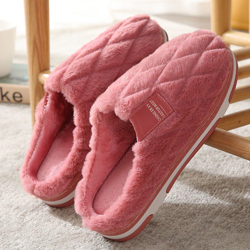 Cotton slippers female home in autumn and winter indoor non-slip thick bottom net red warm Mao Mao home cute moon couple male