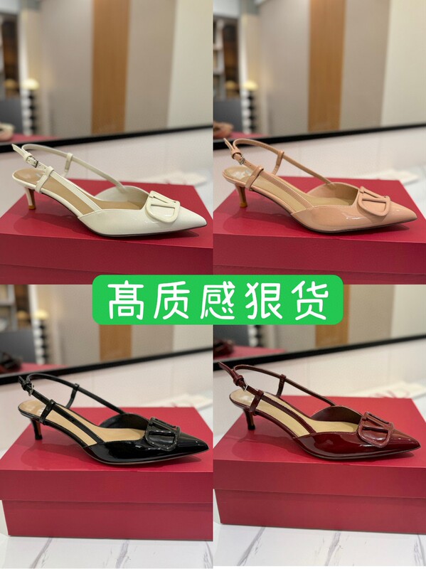 V Buckle High Heels 2026 New Pointed Toe Backless V Patent Leather Kitten Heel Shallow Strap Stiletto Sandals for Women