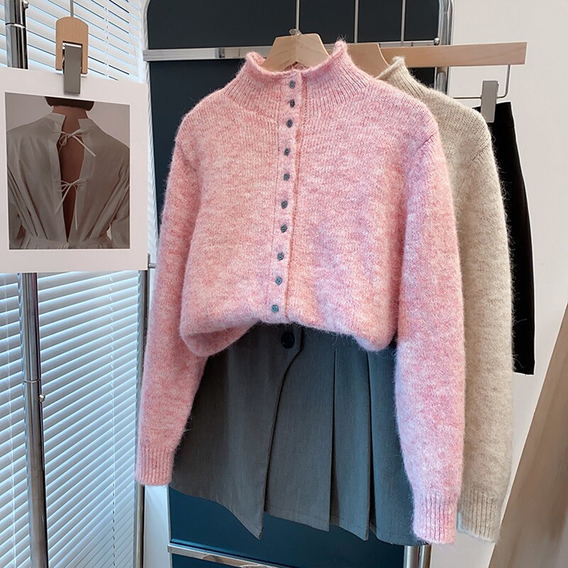 Cardigan Half-Turtleneck Sweater Women's Jacket 2026 Spring and Autumn New Style Loose Outerwear Knitted Cardigan Inner Layer Trendy Base Shirt Cardigan Half-Turtleneck Sweater Women's Jacket 2026 Spring and Autumn New Style Loose Outerwear Knitted Cardigan Inner Layer Trendy Base Shirt
