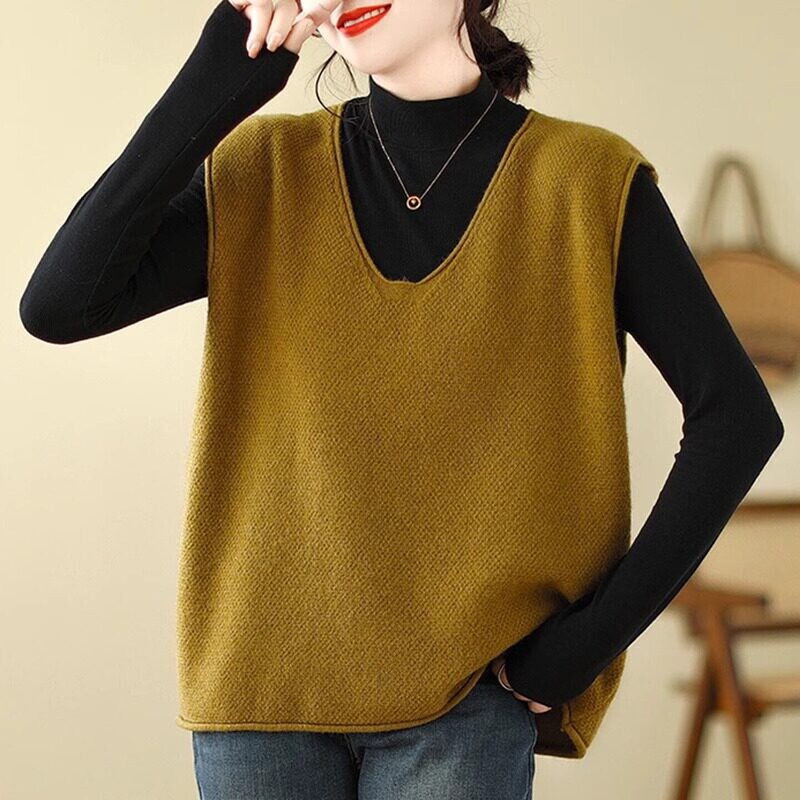 Sweater Knitted Vest Outerwear for Women 2026 New Stylish Solid Color Vest for Women Spring and Autumn Large Size Top Sweater Knitted Vest Outerwear for Women 2026 New Stylish Solid Color Vest for Women Spring and Autumn Large Size Top