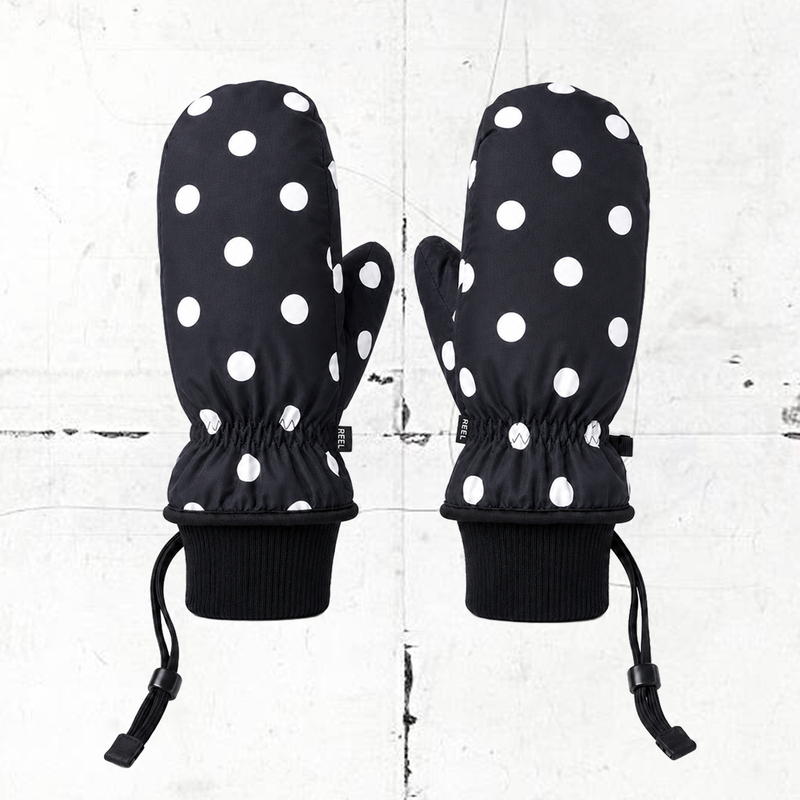 Reel / Fw26Bobo Black and White Polka Dot Print Ski Gloves Waterproof Warm Cold-Resistant Niche