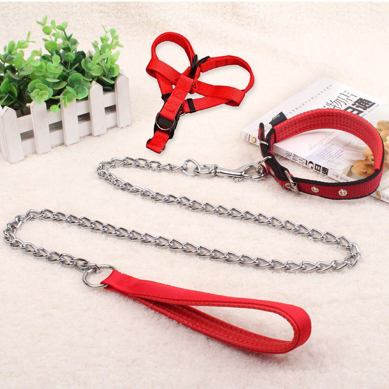 Dog traction rope anti-bite iron chain Teddy Golden Retriever walking dog rope small and medium-sized large collars for cats and dogs