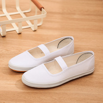 Womens white gym shoes dance school performance shoes hand-painted canvas shoes one-strap elastic white shoes nurse shoes