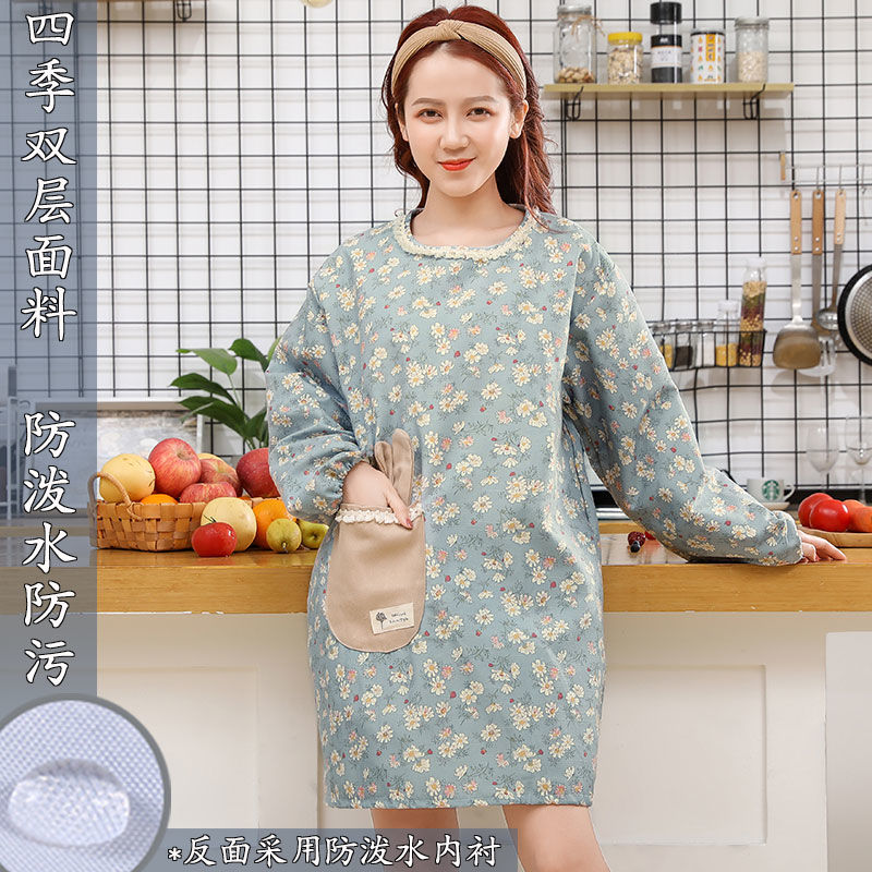Apron female kitchen with clothes adult waterproof oil and cute net red long sleeves to work fashion