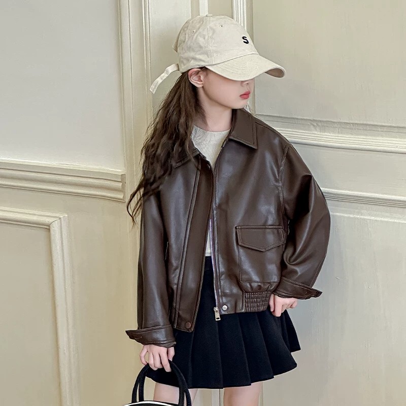 Girls' Leather Jacket Spring and Autumn 2026 New Style Children's Regular Leather Jacket for Older Girls Winter Inner Lining Jacket Top Girls' Leather Jacket Spring and Autumn 2026 New Style Children's Regular Leather Jacket for Older Girls Winter Inner Lining Jacket Top