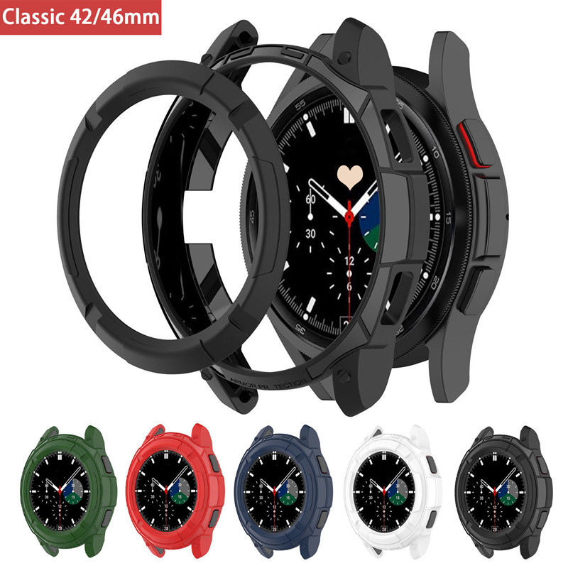 Suitable for Samsung Galaxy Watch4 Classic 42/46mm Watch Protective Case, Hollow Half-Cover Soft Case, Meteorite Black Armor Anti-Fall Cover, Watch Accessories, Watch Case