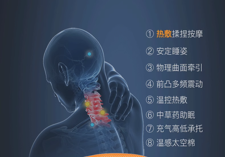 Подушка 法国vormajer颈椎专用枕头护颈椎助睡眠修复富贵包病人加热按摩枕