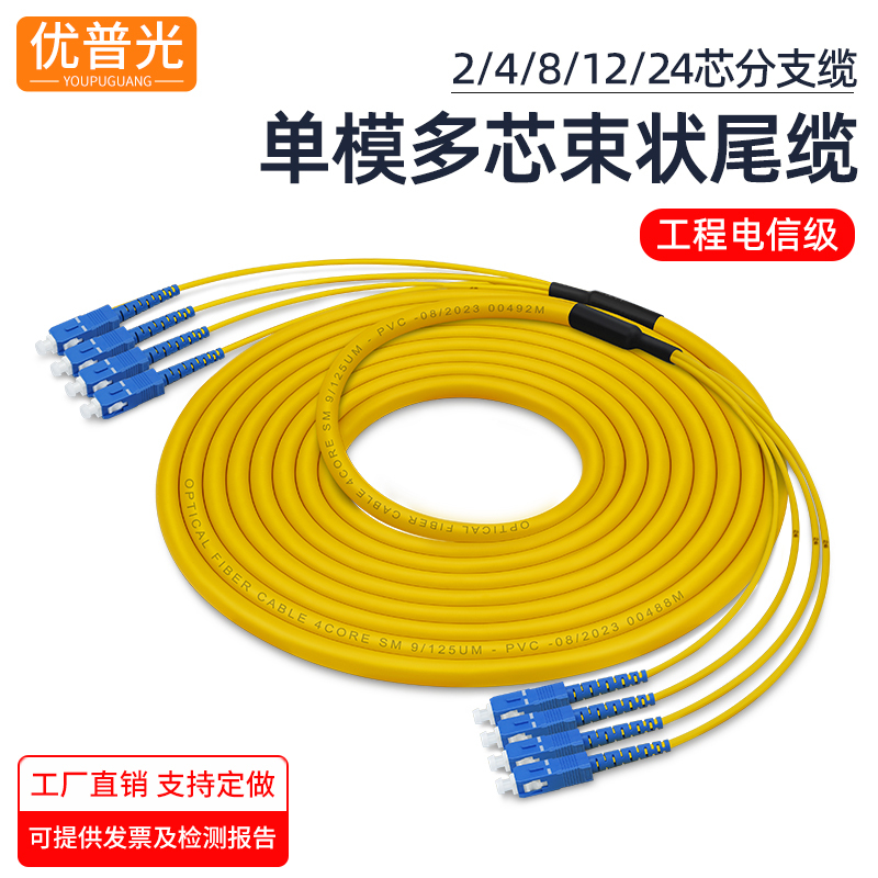 Engineering-Grade Telecommunication 4/8/12-Core 24-Core Bundle Pigtail Branch Cable Sc Large Square Head to Lc-Fc-St Single-Mode Bundled Optical Cable Fiber Jumper Indoor 5g Data Center Cabling Fiber Optic Cable