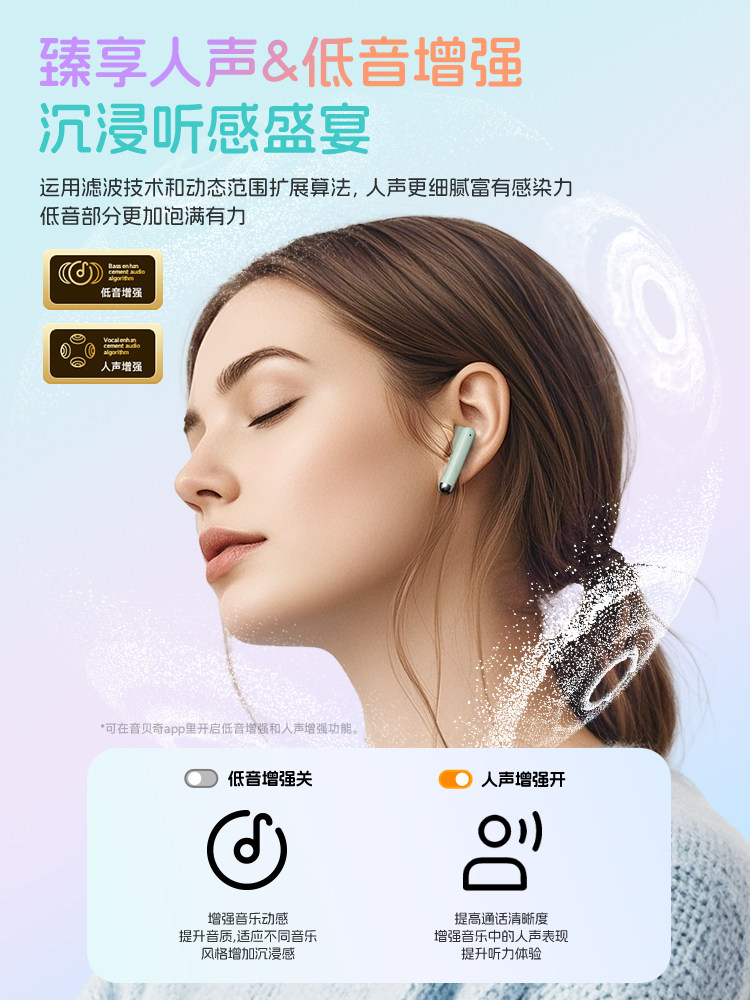 Yinbeiqi H2 Semi-In-Ear Bluetooth Headphones for Men, Noise-Cancelling, Wireless, Sports, High-Quality, Long Battery Life, 2026 New Model for Women