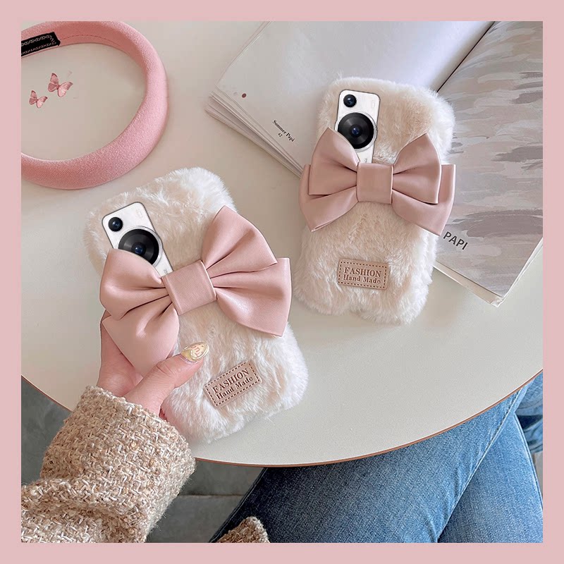 Ins-Style 3D Bowknot Phone Case for Huawei P60 Pro, P40 Fluffy, P50E Japanese and Korean Art+ Plush, Personalized 5g Simple P60 Autumn/Winter P40 Girly P50 Niche