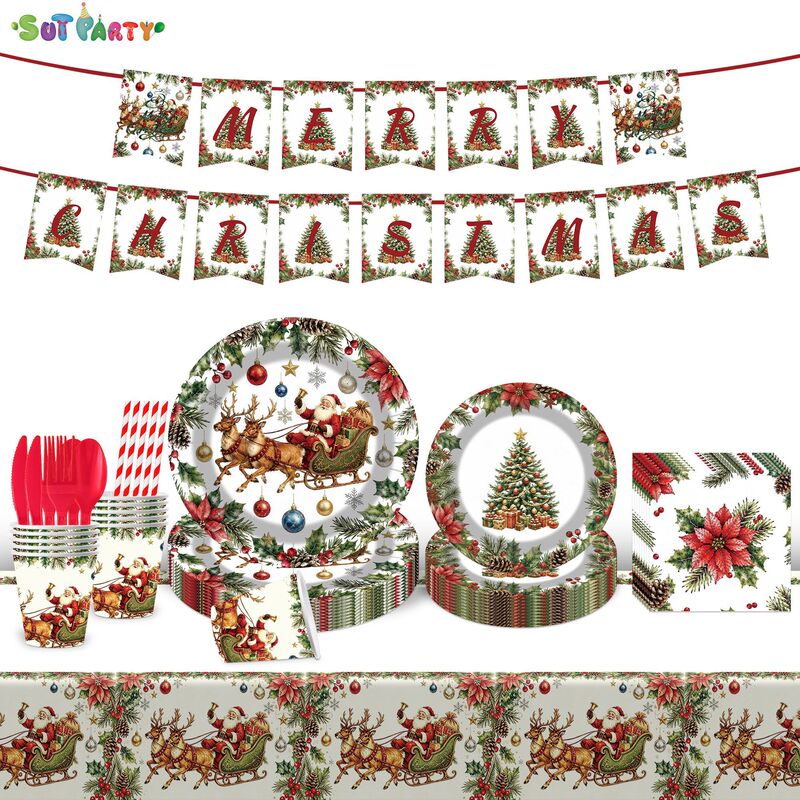 Amazon Christmas Party Tableware Props Disposable Paper Plates Paper Cups Paper Napkins Party Decoration Props with Logo Printed on Them Amazon Christmas Party Tableware Props Disposable Paper Plates Paper Cups Paper Napkins Party Decoration Props with Logo Printed on Them