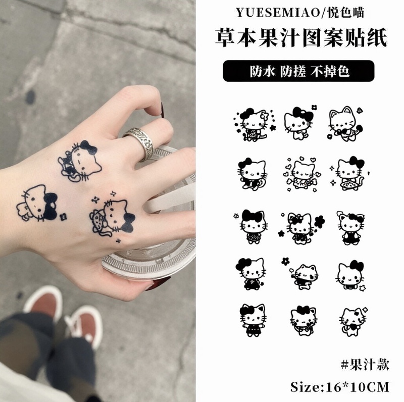 Hello Kitty Cute Popular Herbal Juice Tattoo Stickers ins Waterproof Long-Lasting Niche High-Value Tattoo for Women