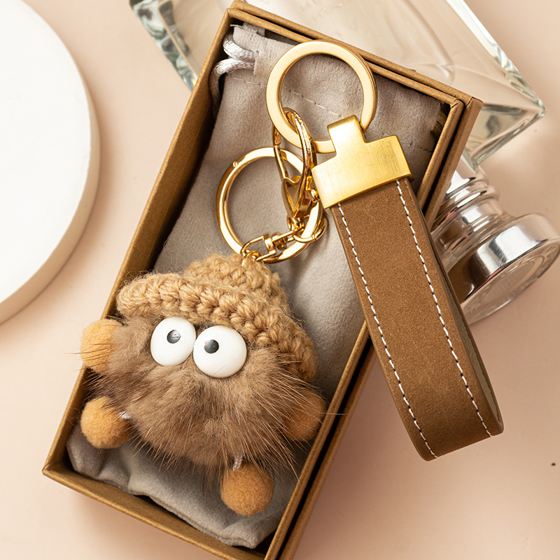 High-End Genuine Leather Elf Keychain Pendant, Cute Cartoon, Exquisite, Internet-Famous ins Car Key Chain Bag Ornament