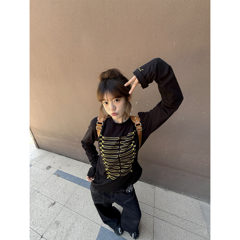 American Retro Street Style Palace Style Printed Round Neck Long-Sleeved T-Shirt for Women in Spring & Fall Loose Trendy Brand Oversize Top American Retro Street Style Palace Style Printed Round Neck Long-Sleeved T-Shirt for Women in Spring & Fall Loose Trendy Brand Oversize Top