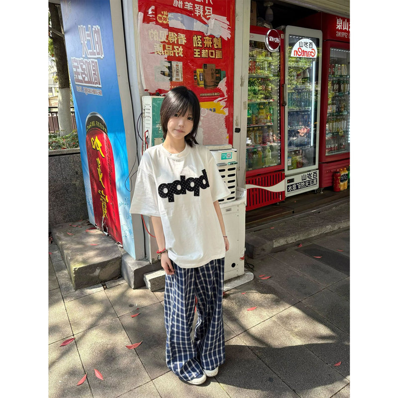 American Retro Polka Dot Patch Embroidered Short-Sleeved T-Shirt for Women, Summer Wear 2026 New Loose-Fitting Couple Design Top