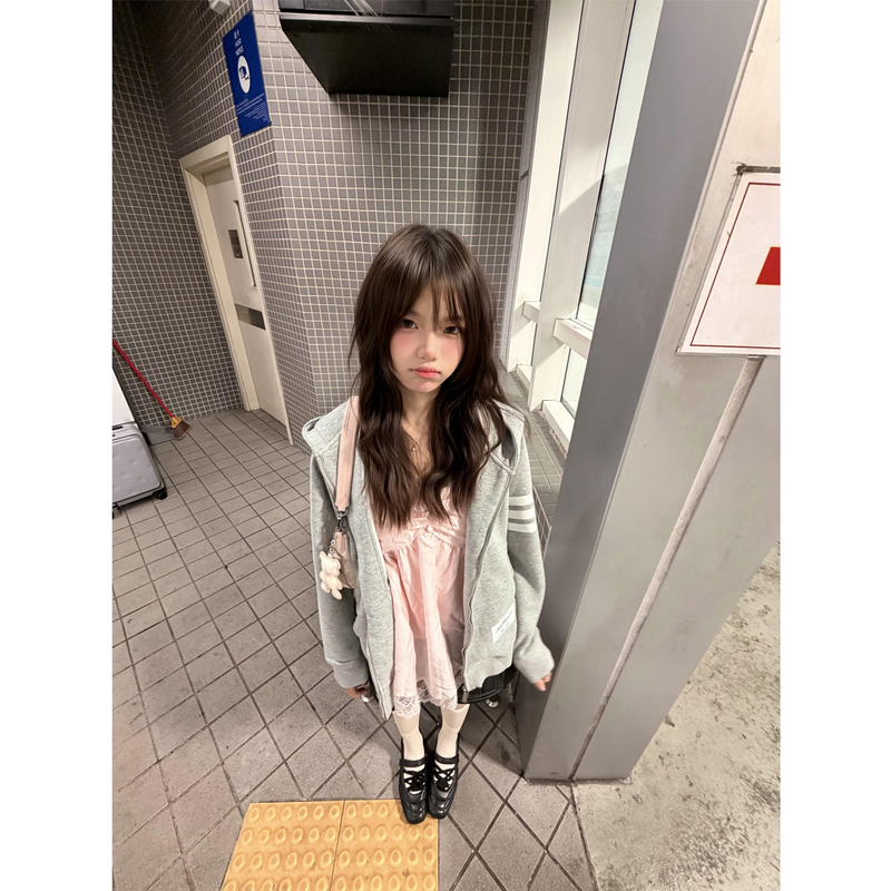 American-Style Trendy Striped Zip-Up Hooded Cardigan Sweatshirt for Women, Loose and Casual, Versatile Jacket for Spring and Autumn
