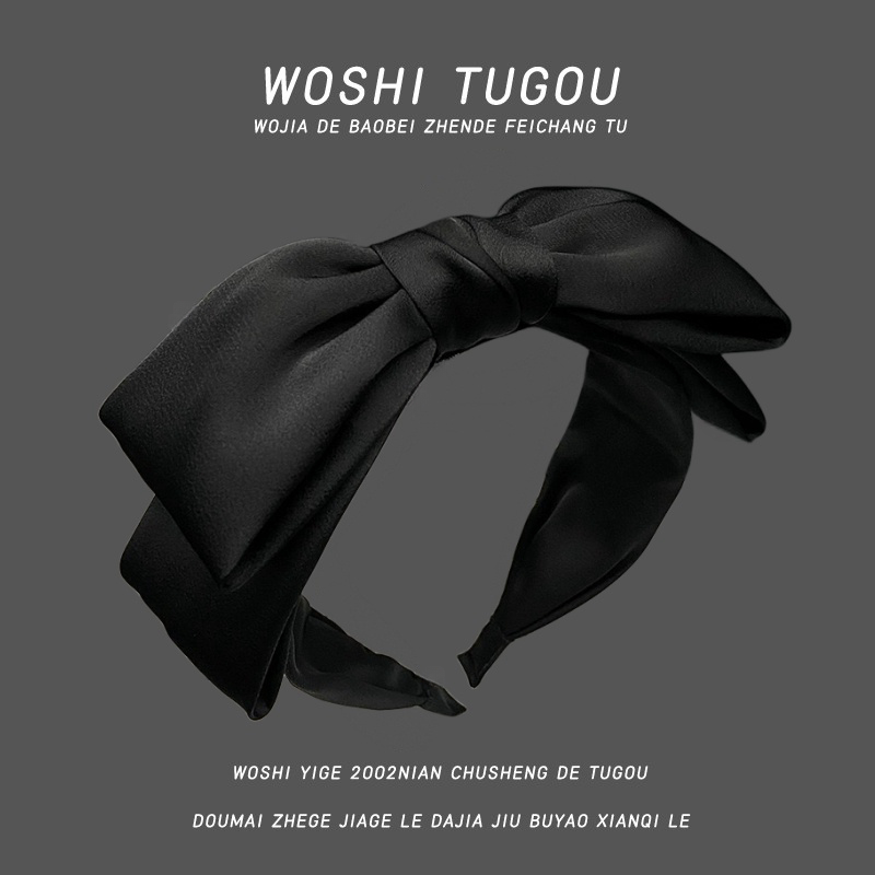 Black oversized bow headband, high-end hair clip, Korean style, simple and elegant hair accessory.