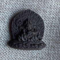 Handmade black-robed Vajra fired clay Tsa Tsa small Buddha statue