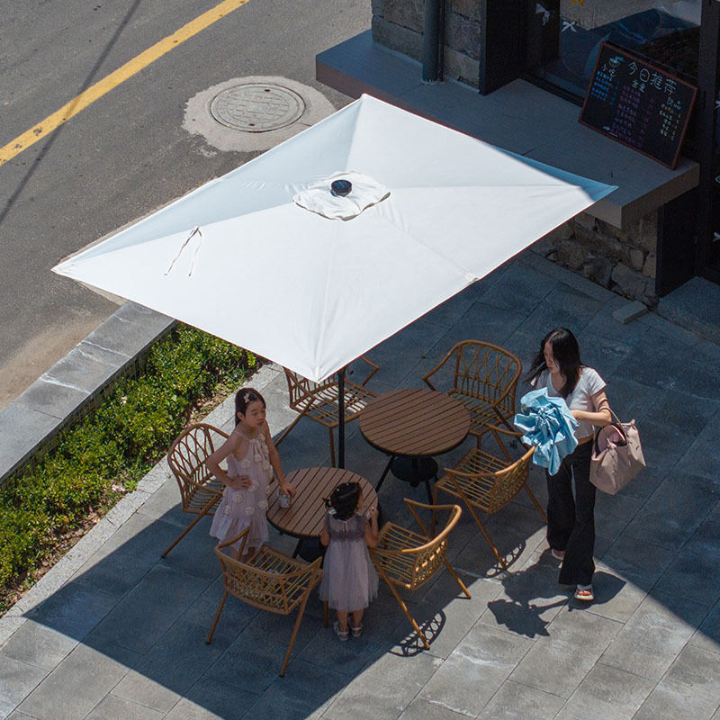 Off-White Rectangular Outdoor Sun Umbrella, Courtyard Parasol, B&B Cafe, Milk Tea Shop, Commercial Exterior