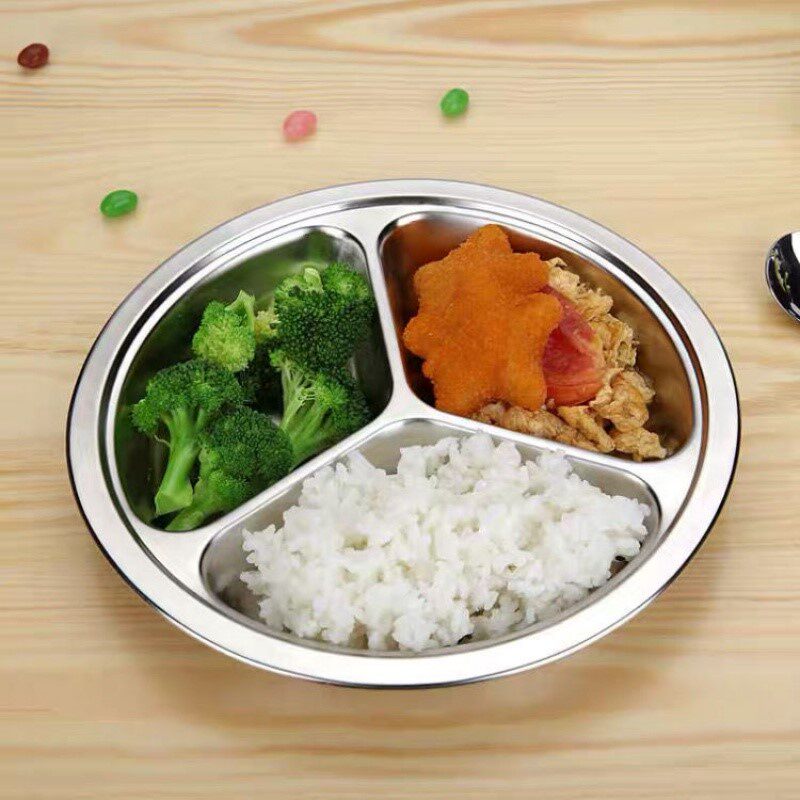 Iron lunch box divider (extra thick section) 304 stainless steel deep plate round compartment dining room anti-fall dinner plate creative canteen