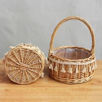 Bamboo woven basket hand-held flower basket princess flower arrangement rattan woven souvenir hand-held flower basket woven one piece