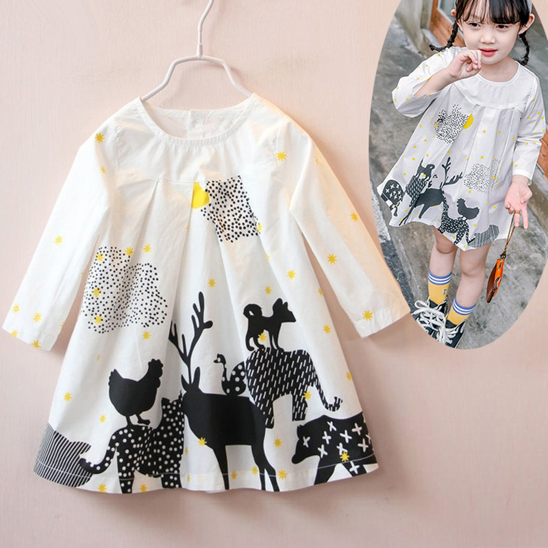 Girls Autumn Cotton Long-sleeved Anime Printed Dress Korean Style Western Style Girl Treasure Children Fashionable Cartoon Princess Dress