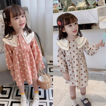 Girls autumn clothes cotton lapel long-sleeved dress new western style princess skirt baby childrens Korean version of the trendy skirt