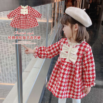 Girls winter clothes plus velvet warm plaid dress 2022 new foreign style baby childrens thickened long-sleeved princess dress