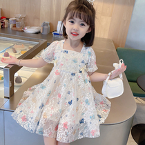 Girls summer short-sleeved floral dress 2022 new Korean version baby childrens yarn yarn princess dress is fashionable